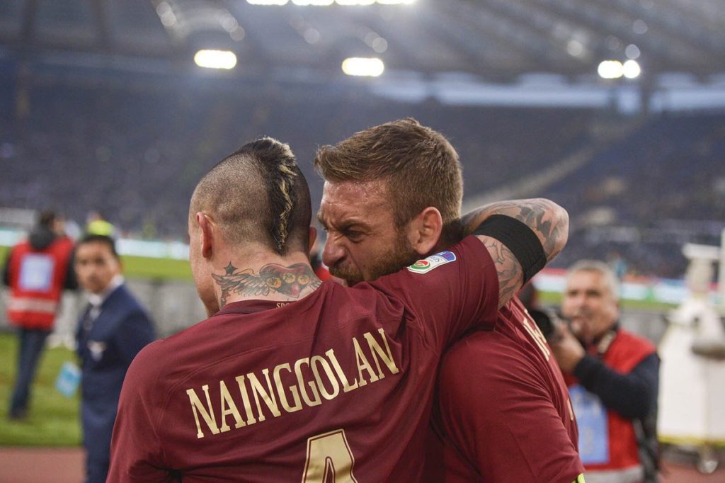 L'esultanza di Nainggolan e De Rossi a fine partita